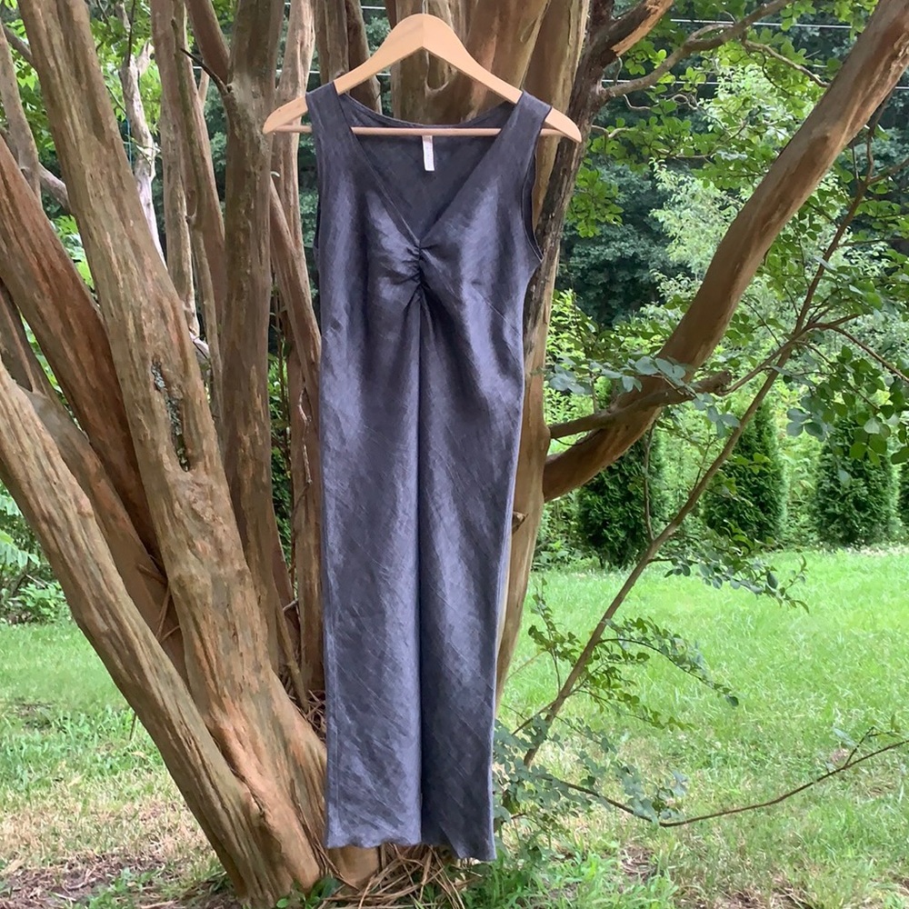 Nuthatch Linen/Polyester Sleeveless Dress in Grey/Black
